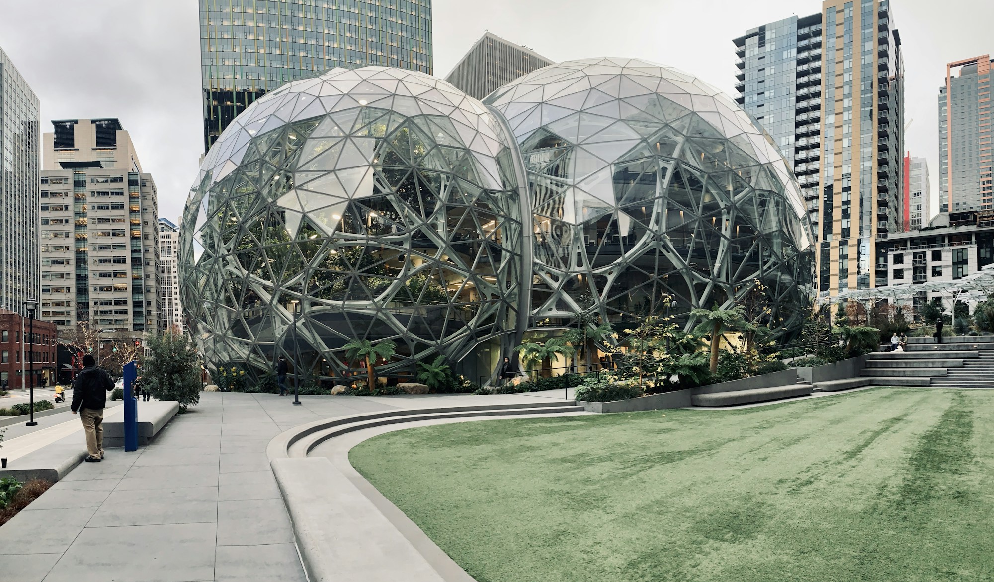Le Spheres di Amazon e gli edifici che le circondano a Seattle